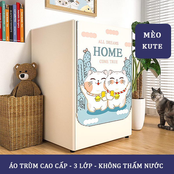 Áo trùm máy giặt cao cấp 3 lớp ( Mèo kute )