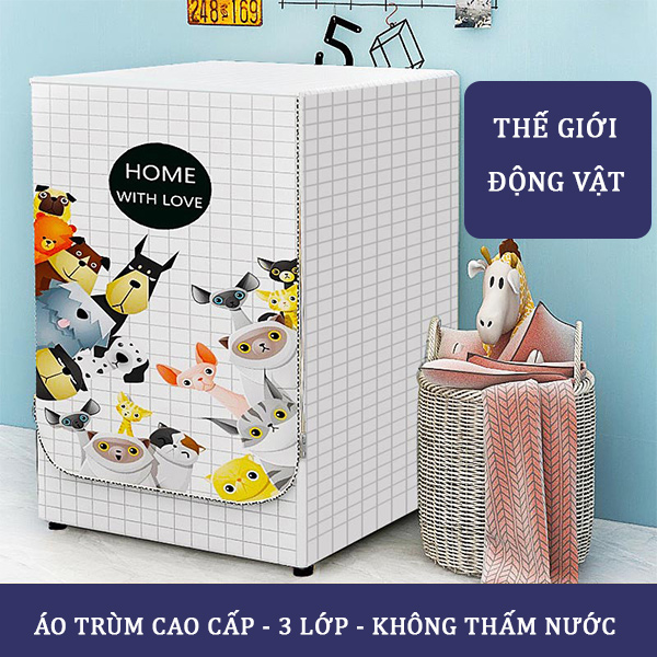 Áo trùm máy giặt cao cấp 3 lớp (thế giới động vật)